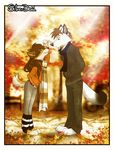  anthro brown_hair canine couple female hair long_hair looking_at_each_other male poke romantic scarf silverdeni smile tail wolf 