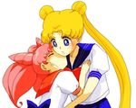  2girls bishoujo_senshi_sailor_moon blonde_hair blue_eyes chibi_usa child kiss loli multiple_girls pink_hair school_uniform tsukino_usagi yuri 