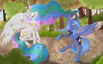  alicorn crown cutie_mark duo equine female feral forest friendship_is_magic hair hasbro horn horse leaf_fall long_hair mammal my_little_pony pegacorn pony pony-spiz princess princess_celestia_(mlp) princess_luna_(mlp) royalty sibling siblings sisters tail tree wallpaper winged_unicorn wings wood 