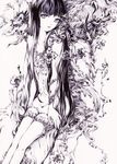  ballpoint_pen_(medium) black_hair charmal color_ink_(medium) copyright_request dress flower grey_eyes jewelry long_hair solo traditional_media 