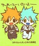  2boys bleach blue_hair chibi dual_persona kurosaki_ichigo male male_focus multiple_boys nijinuma_ui open_mouth orange_hair shirosaki_hichigo short_hair yellow_eyes 