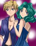  2girls bishoujo_senshi_sailor_moon blonde_hair breasts cleavage green_hair kaiou_michiru multiple_girls niplees nude ten'ou_haruka yuri 