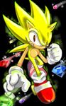  black_background chaos_emerald fur gem gloves hedgehog jewel looking_at_viewer mammal manaita plain_background red_eyes sega shoes solo sonic_(series) sonic_the_hedgehog super_sonic yellow yellow_fur 