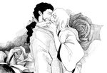  2boys bleach flower kiss kyoraku_shunsui kyouraku_shunsui monochrome multiple_boys raphael_(marlborored0) rose ukitake_juushirou ukitake_jyuushirou yaoi 