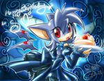  bat blue cake dress female food grey grey_body grey_hair hair mammal original_character red_eyes sash0 sega solo sonic_(series) sonic_fancharacter wings 