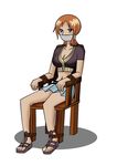  bdsm bondage brown_eyes gag nami one_piece orange_hair solo tapegag 