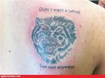 courage_wolf english_text feral human insanity_wolf looking_at_viewer mammal meme monochrome photo real solo tattoo teeth text unknown_artist wolf 