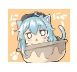  1girl anchor_symbol animal_ears blue_hair blush cat_ears cat_tail chibi commentary_request flat_cap hat hibiki_(kantai_collection) kantai_collection kemonomimi_mode looking_at_viewer mayuzaki_yuu o_o solo tail triangle_mouth 
