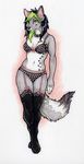  canine collar female green_eyes kipcha lingerie pinup plain_background skimpy solo white_background wolf 