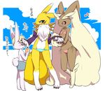  bikini canine chi3 clothed clothing cloud clouds cub cup digimon female fox japanese_text lagomorph lopunny male mammal music_note musical_note nintendo pok&#233;mon pok&#233;morph pok&eacute;mon rabbit renamon shorts skimpy solo standing straw swimsuit text tight_clothing translated video_games young 