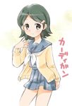  green_eyes green_hair inazuma_eleven inazuma_eleven_(series) kino_aki school_uniform serafuku short_hair smile solo sweater usami_wataru 