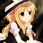  blonde_hair braid brown_eyes close-up hat kirisame_marisa long_hair looking_up purin_jiisan side_braid sitting solo touhou v_arms witch_hat worried 