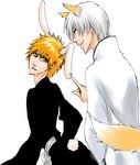  2boys animal_ears bleach bunny_ears bunnyboy fox_ears foxboy ichimaru_gin kurosaki_ichigo multiple_boys orange_hair rhodonite15 short_hair silver_hair smile tail 