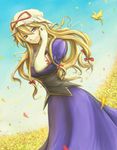  bird blonde_hair corset dress elbow_gloves gloves hat long_hair purple_eyes ribbon smile solo touhou yakumo_yukari yoshiyanmisoko 