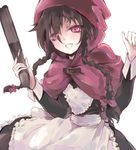  akazukin_(tokyo_akazukin) astarte_(tokyo_akazukin) black_hair braid gun hood little_red_riding_hood little_red_riding_hood_(character) little_red_riding_hood_(grimm) loli maromi_(am97) open_mouth red_eyes shotgun smile tokyo_akazukin twintails weapon 