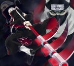  2boys green_eyes hidan kakuzu male male_focus multiple_boys naruto naruto_shippuuden pikorinosuke scythe weapon 