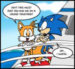  blue blue_body boat canine couple dialog dialogue duo fox gloves hedgehog male mammal miles_prower orange orange_body sega shoes sonic_(series) sonic_the_hedgehog tail text thweatted water 