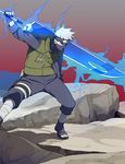 flak_jacket forehead_protector hatake_kakashi i_(kaiyou) kubikirihouchou male_focus naruto solo sword vest weapon white_hair 