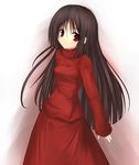  alma_(f.e.a.r.) black_hair dress f.e.a.r. long_hair looking_at_viewer niboss red_dress red_eyes sleeves_past_wrists solo 