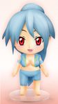  :d azumad blue_hair blush breast_clinging chibi fallout fallout_3 fawkes genderswap long_hair nendoroid no_bra open_mouth pants pointy_ears ponytail red_eyes shirt smile solo torn_clothes torn_pants torn_shirt 