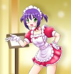  gloves green_eyes hayate_no_gotoku! highres hoshikawa_tsukimi purple_hair segawa_izumi short_hair solo twintails waitress 