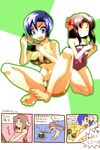  after_war_gundam_x bikini blue_hair breasts brown_hair cleavage eating flower food fruit gundam hcsb paula_cis short_hair swimsuit tiffa_adill watermelon 