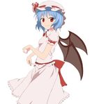  bad_id bad_pixiv_id bat_wings blue_hair bow brooch fang goro hat jewelry large_bow red_eyes remilia_scarlet short_hair smile solo touhou wings 