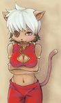  alicia_priss anthro breasts cleavage clothed clothing eye_patch eyewear feline female front_view hair holding_breasts looking_at_viewer mammal midriff presenting seductive solo tail_concerto white_hair 