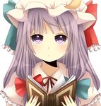  bad_id bad_pixiv_id book bow crescent dress face hat heart heart-shaped_pupils long_hair looking_at_viewer patchouli_knowledge purple_eyes purple_hair ribbon solo symbol-shaped_pupils touhou upper_body yamasuta 