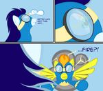  2011 blue_hair comic dialog english_text equine eyewear female feral friendship_is_magic goggles hair hi_res male mammal my_little_pony orange_hair pegasus simple_background skinsuit soarin_(mlp) spitfire_(mlp) taharon text wings wonderbolts_(mlp) 