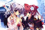  amaha_miu fang gray_hair inui_sana izumi_tsubasu japanese_clothes kimono mashiroiro_symphony red_hair 