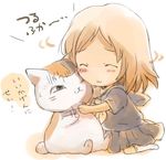  :3 blush brown_hair cat chibi closed_eyes hug long_hair natsume_yuujinchou nyanko school_uniform serafuku shirotaka_(shirotaka) taki_tooru translated 
