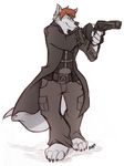  deus_ex gun hair kuma male mammal pistol plain_background ranged_weapon solo tail weapon white_background wolf 