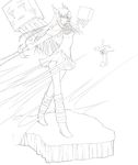  bare_shoulders creeper flower ghast head_wings highres lineart long_hair minecraft monochrome multiple_girls signomi skirt sword weapon white_background wings 