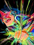  artist_request blue_hair clenched_hand colorful foreshortening male_focus open_mouth simon solo star_shades tegaki tengen_toppa_gurren_lagann 