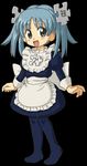  1girl black_background blue_hair blush_stickers happy high_res highres kasuga39 looking_at_viewer maid open_mouth puzzle simple_background smile solo transparent_png twintails waist_apron wikipe-tan wikipedia 