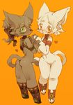  &hearts; amber_eyes anthro blush bottomless butt clothed clothing couple duo feline female green_eyes half-dressed hand_holding looking_at_viewer mammal plain_background ricosye simple_background 