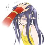  blush breasts camisole cleavage dissidia_final_fantasy final_fantasy final_fantasy_ii long_hair personification petting pointy_ears purple_eyes purple_hair shinzui_(fantasysky7) small_breasts solo_focus twintails 