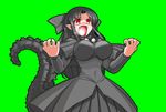  black_hair bow breasts dress fangs fusion godzilla godzilla_(series) gojiren hair_bow large_breasts long_hair m.u.g.e.n melty_blood mono_(moiky) open_mouth personification pointy_ears red_eyes solo tail tsukihime white_len 