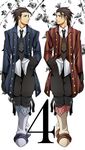  alternate_color alvin_(tales) bad_id bad_pixiv_id black_gloves boots brown_hair buttons dual_persona flora11 formal full_body gloves hand_in_pocket knee_boots male_focus multiple_boys necktie pants smile suit symmetry tales_of_(series) tales_of_xillia unmoving_pattern 