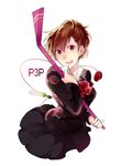  armband bad_id bad_pixiv_id bow digital_media_player female_protagonist_(persona_3) headphones hockey_stick kuro_no_haijin persona persona_3 persona_3_portable ribbon school_uniform simple_background smile solo 