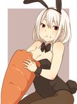  animal_ears bow bowtie breasts bunny_ears bunnysuit carrot cleavage detached_collar eating kiiroi_tamago medium_breasts original oversized_food pantyhose red_eyes short_hair solo white_hair wrist_cuffs 