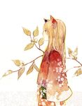  animal_ears brown_hair flower fox_ears japanese_clothes kaka123 kimono kogitsune_(natsume_yuujinchou) leaf long_hair male_focus natsume_yuujinchou profile solo traditional_media watercolor_(medium) 