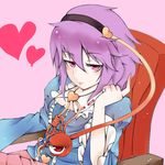  bad_id bad_pixiv_id beckoning chair cleavage_cutout colorized eyeball hairband heart jitome komeiji_satori omituruo pink_eyes purple_hair short_hair sitting solo third_eye touhou turn-a 