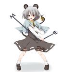  animal_ears basket dress grey_hair highres mouse_ears mouse_tail nazrin open_mouth oyu_(sijimisizimi) red_eyes short_hair simple_background solo tail touhou 