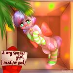  bow box clothing cornelia_nelson digital_media_(artwork) english_text equine female friendship_is_magic fur garland gift hair legwear looking_at_viewer makeup mammal my_little_pony smile solo stockings text 
