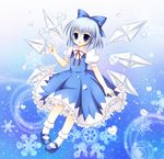  absurdres bad_id bad_pixiv_id blue_dress blue_eyes blue_hair blush bow cirno dress hair_bow heart highres kouta. open_mouth shirt short_hair smile snowflakes solo touhou wings 