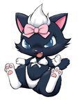  blue_eyes bow bra cat clothed clothing diamond_(jewel_pet) diana eyelashes feline female hindpaw jewel_pet mammal open_mouth pawpads paws plain_background sitting skimpy solo tail teeth ten_nekosupi tooth underwear white_background 