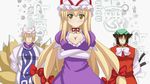  animal_ears bad_id bad_pixiv_id blonde_hair breasts brown_hair cat_ears cat_tail chen crossed_arms fox_tail man_face manly medium_breasts multiple_girls parody r-15 shinekalta style_parody tail touhou yakumo_ran yakumo_yukari yellow_eyes 