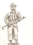  black_and_white feral greyscale gun hat looking_at_viewer military monochrome plain_background ranged_weapon rifle ruger181 solo standing weapon 